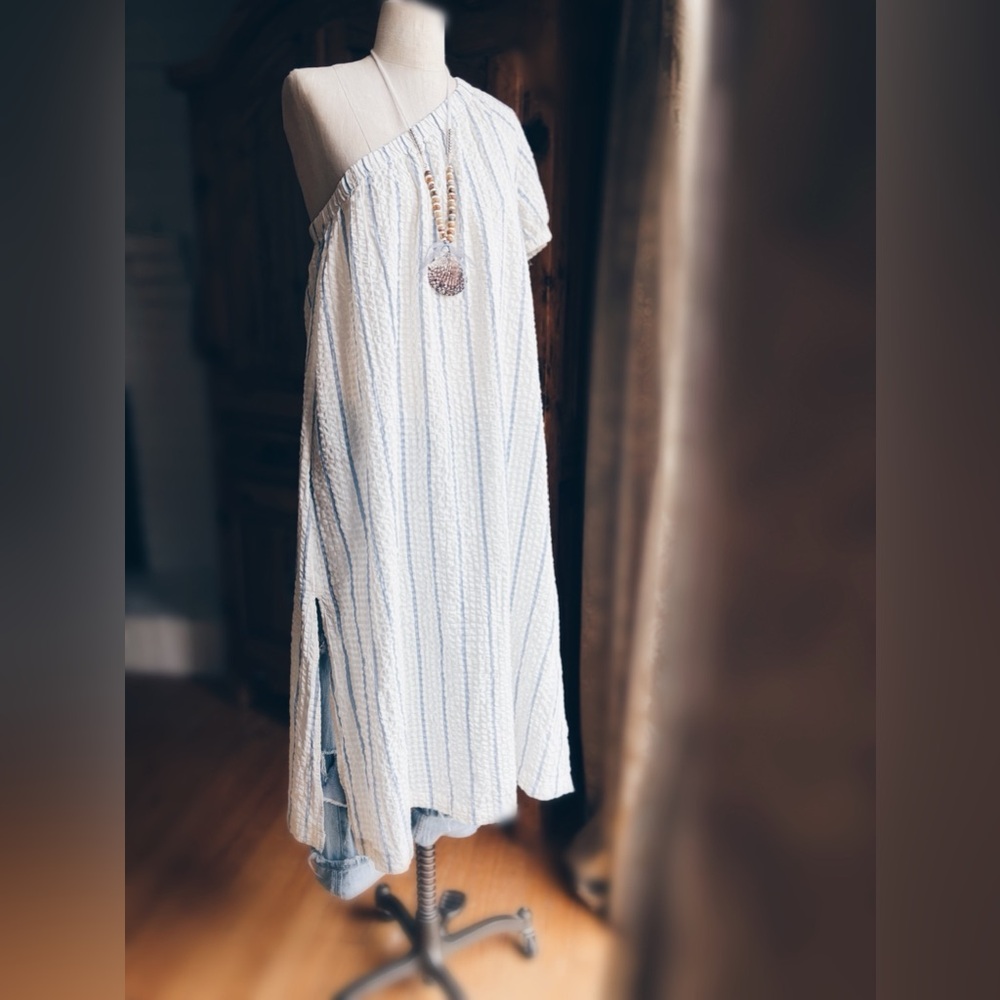 Madewell Seersucker Midi Dress One Shoulder Striped Small NWT - Picture 16 of 16